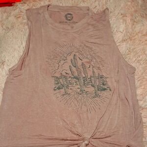 Pink Muscle Tee with Tie Front and Graphic Design